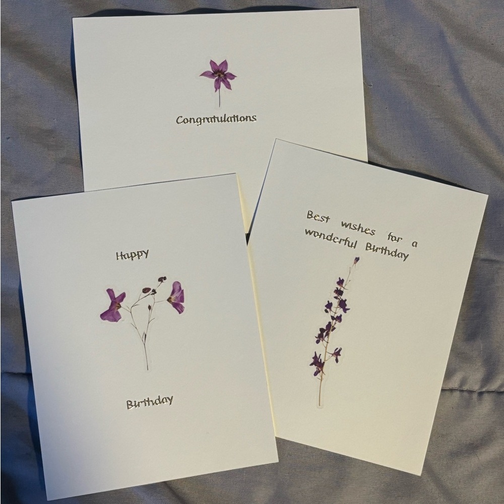 Set of Three Purple Floral Greeting Cards